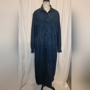L.L. Bean Dark Blue Button Corduroy Long Sleeve Dress